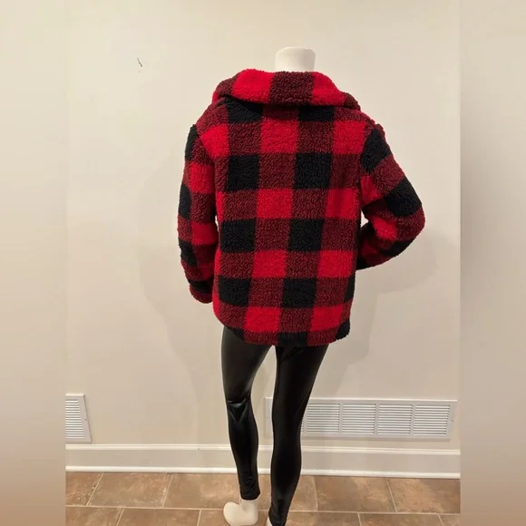 Knox Rose Buffalo Check Plaid Sherpa Jacket - Red and Black, Women’s M - Picture 7 of 12